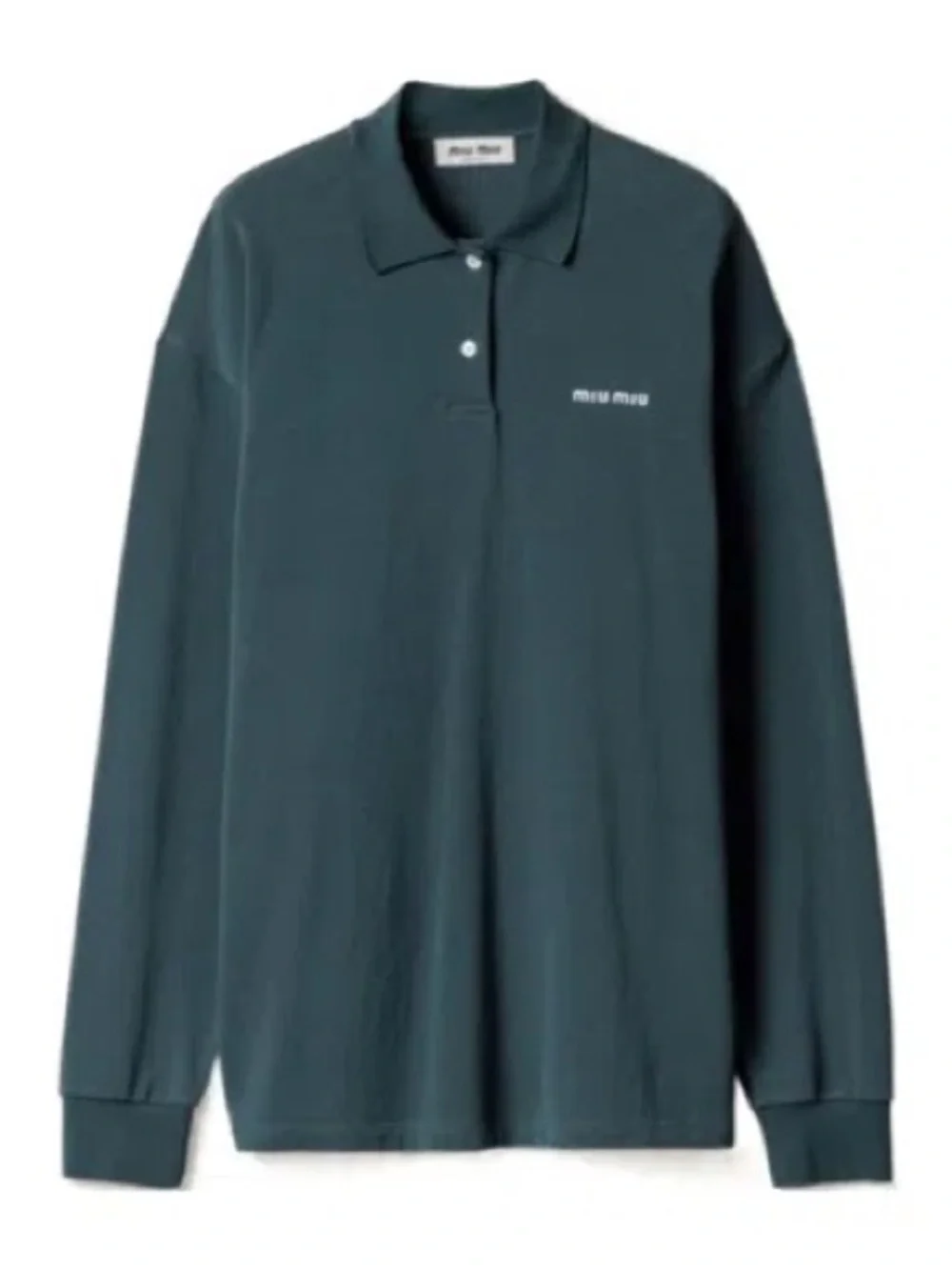 Miu Miu Men's Oversized Pique Long Sleeve Green Polo Shirt Size L 100% Authentic